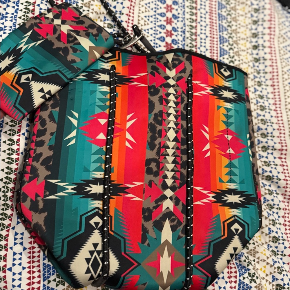 Colorful Geometric Tote and Pouch Set